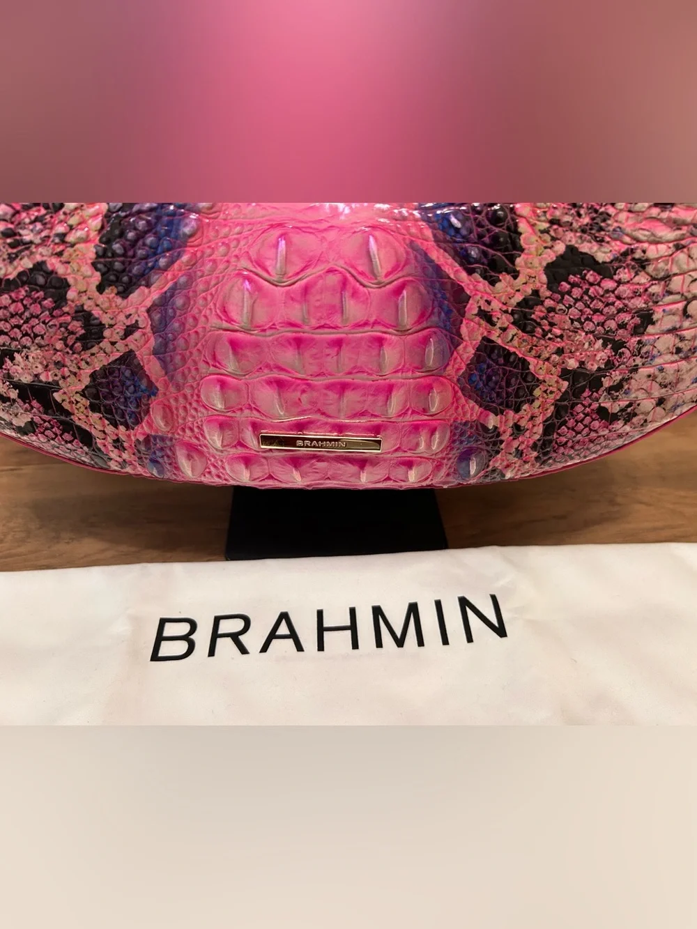 Brahmin Bekka Pink Cobra Shoulder Hobo Bag with Dust Bag - Picture 6 of 15
